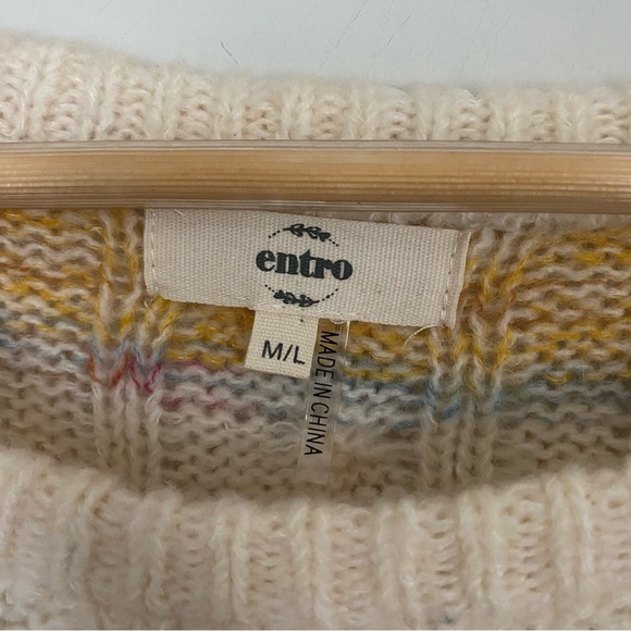 Anthropologie Entro Striped Cable Knit Poncho Sweater - Picture 6 of 8